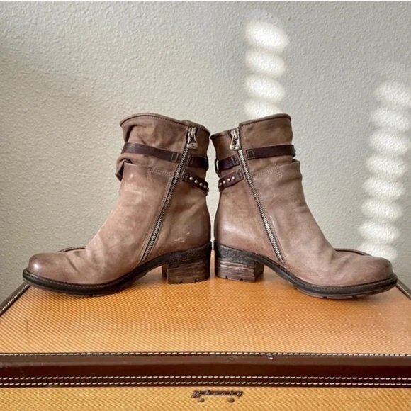 A.S. 98 Brown Leather Ankle Boots Studded Straps & Chunky Heel Size EU 40 - Picture 12 of 14